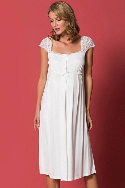 MONAMİSE Monamise 18300 Hamile Lohusa Gecelik - Ekru