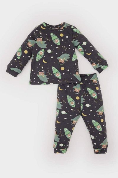 DeFacto New Season Baby Boy Pajama Set Space Printed Long Sleeve Top Elastic Waist Long Bottom