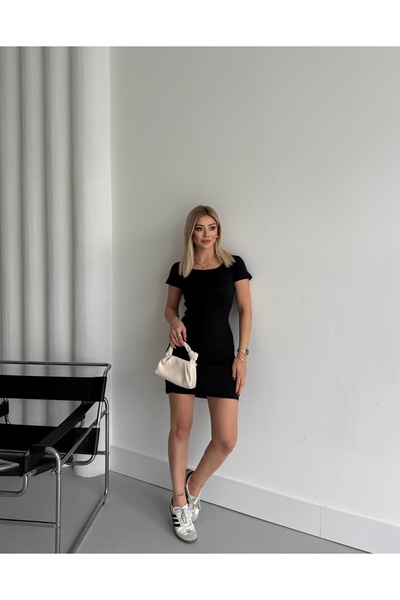 mor butik MOR BUTİK KADIN SİYAH BİSİKLET YAKA KAŞKORSE ELBISE LCVE01001