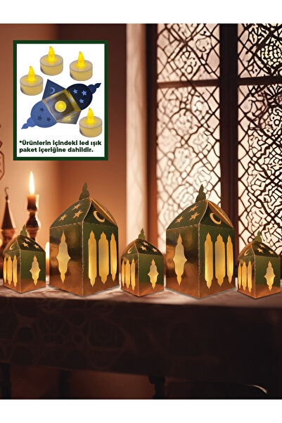 Parti Atölyesi 5 Adet Gold Metalik Karton Led Işıklı Masa Üstü Dekor