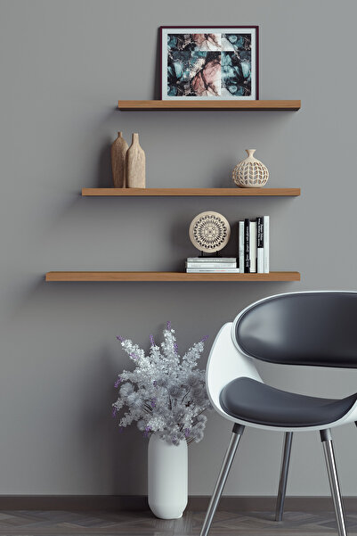 yankı-byeg 40 Cm 50 Cm 60 Cm 3lü Safir Meşe Mdf Uçan Duvar Rafı Gizli Bağlant...