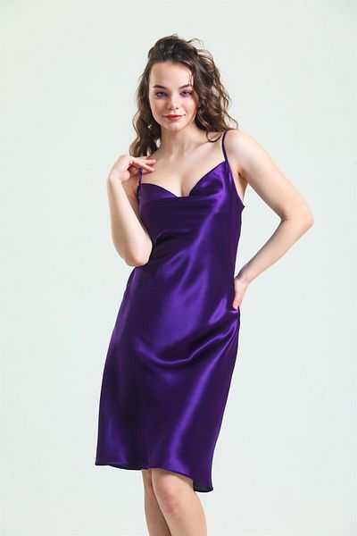 Magic Form Degaje Collar Satin Thin Straps Short Women's Nightgown - 7790