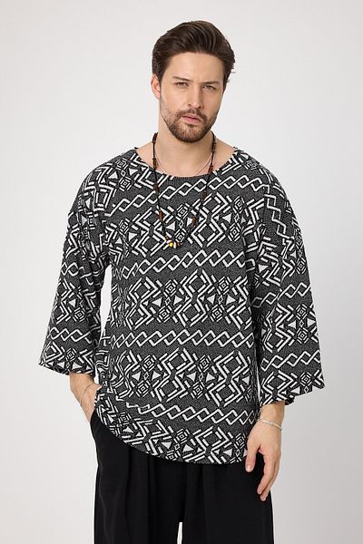 BABBOSS Етнически бохемски суитшърт със свободна кройка - широка яка