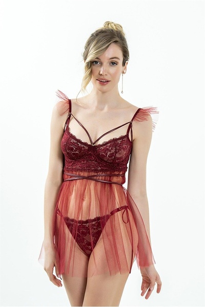 Magic Form 7216 Νυχτικό από τούλι με σουτιέν με εσώρουχο-μπορντό