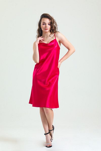 Magic Form 7790 Women's Dagaje Collar Rope Strap Satin Nightgown - fuchsia