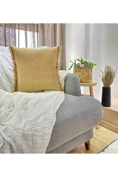 HOUSERİCH غطاء وسادة من الجوت الطبيعي - مصنوع يدويًا، مزين بشراشيب، بسيط، أني...