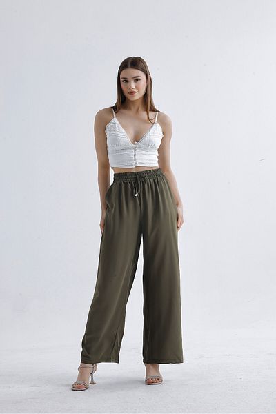 Ivy Clo Women's Elastic Waist Wide Leg Pants