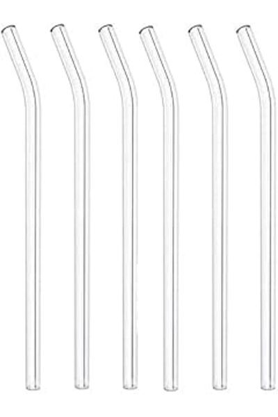 MİHMAN HOME Borosilicate Heat Resistant Glass Straw, 6-Piece Glass Oblique Straw