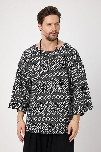 BABBOSS Етнически бохемски суитшърт със свободна кройка - широка яка