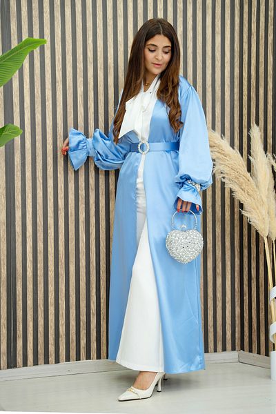 Zümrüt Abaya și centură din satin - Detaliu cu piatră, model 1750