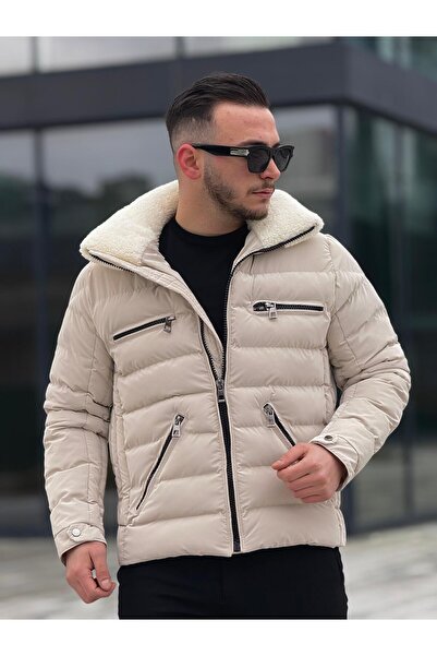 KINGAF Shiny Leather Men's Coat - Sheepskin Collar