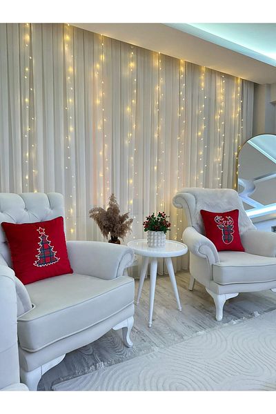 DECO Red Velvet Fabric Applique Embroidery Pine Tree Pattern Christmas Throw Pillow Cover