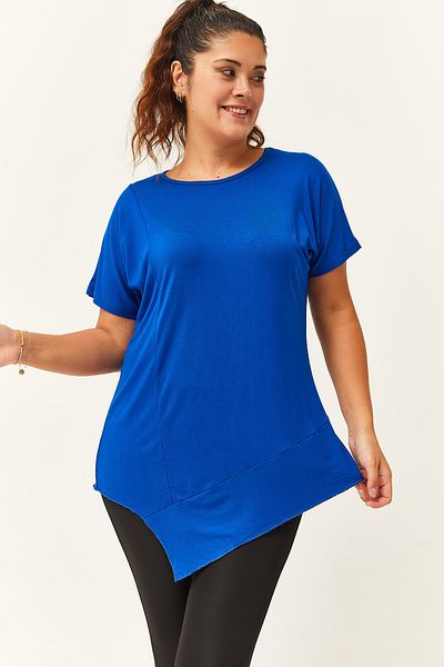 Ebsumu Women's Plus Size Asymmetrical Cut Casual Blue Blouse