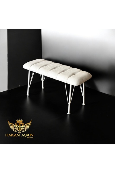 BY HAKAN AŞKIN Metal Ayaklı 90 Cm Eco soft Ekru Puf & Bench Tekli 2025 metal ...
