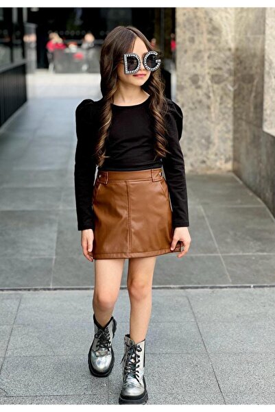Burçak Butik Συνδυασμός Badi και Δερμάτινη Φούστα με λεπτομέρεια με κορδόνι