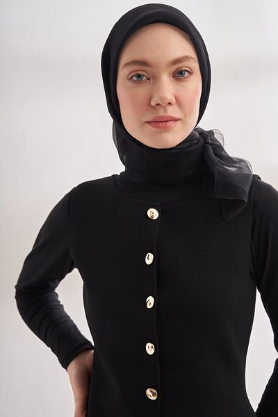 ARMANDA 30% Silk Double Layer Tulle Scarf - Black