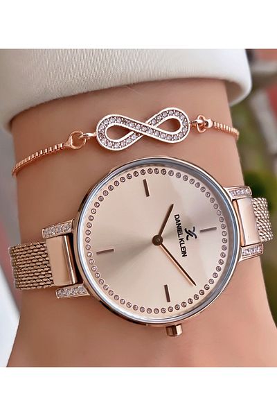 Daniel Klein Rose Gold Color Women's Wristwatch - Bracelet Gift