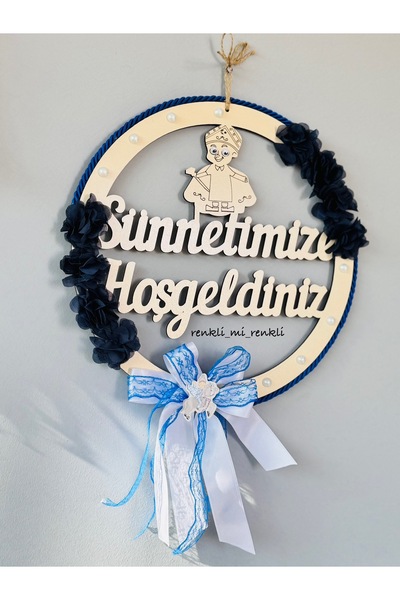 renkli mi renkli tasarım evi Ahşap incili mavi çiçekli sünnet kapı süsü sünnetimize hoşgeldiniz kapı süsü