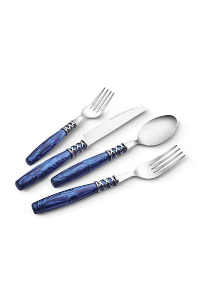Karaca Lucas 6 Blue Personality 24 Piece Fork Spoon Knife Set