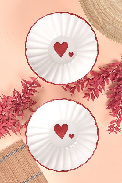 ŞURA MUTFAK Love Series 2-Piece Soup Bowl - 16cm Heart Pattern