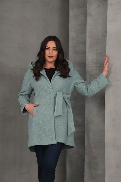 Mezure Side Tie Hooded Boucle Coat Plus Size