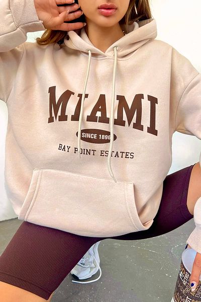 Sun Victoria Unisex Oversize Hooded Cream 3 Thread Raster Printed Combed Cotton Sweatshirt Hoodie