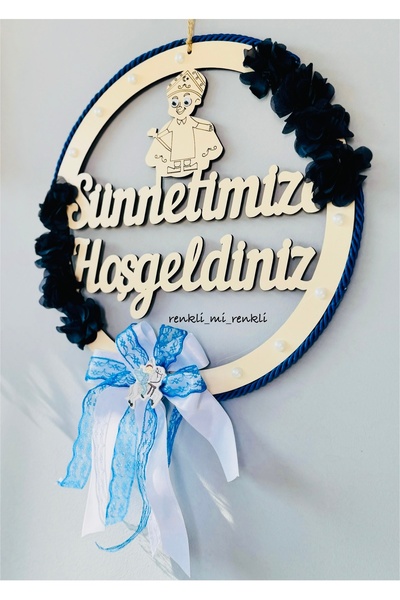 renkli mi renkli tasarım evi Ahşap incili mavi çiçekli sünnet kapı süsü sünnetimize hoşgeldiniz kapı süsü