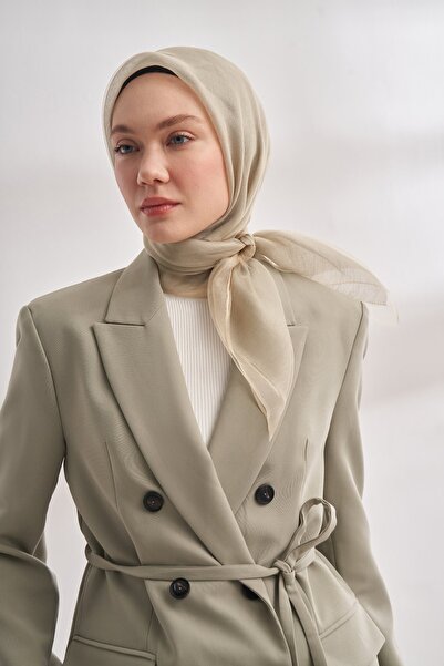 ARMANDA 30% Silk Double Layer Tulle Scarf - Beige-Linen Green