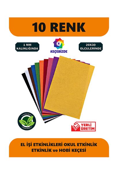 KeçeBizde 20X30 cm Colorful Felt - 10 Colors 1 mm Thin for Event Hobby and School