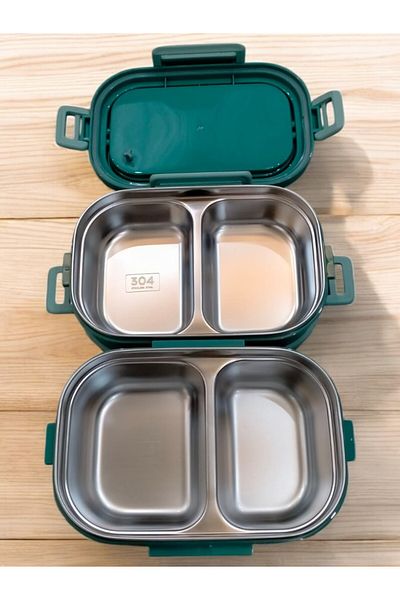 Tantitoni Stainless Steel Lunch Box - 2 Layers with Fork and Spoon