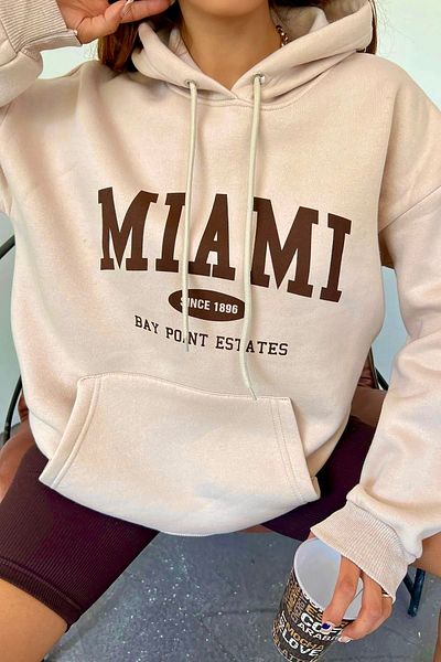Sun Victoria Unisex Oversize Hooded Cream 3 Thread Raster Printed Combed Cotton Sweatshirt Hoodie