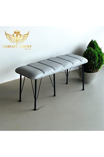 BY HAKAN AŞKIN Siyah Metal Ayaklı Line Style 2025 Babyface Puf & Bench Açık Gri