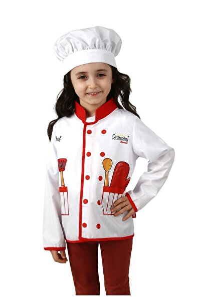 Rossie Unisex Çocuk Beyaz Şef Kostümü Ve Şapkası