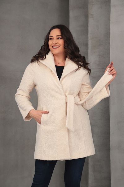 Mezure Side Tie Hooded Boucle Coat Plus Size