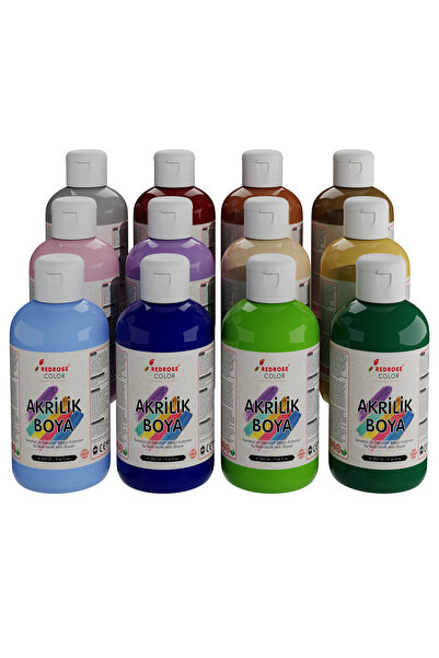 REDROSE COLOR Pastel Renkler Akrilik Boya 12'li Set 12x250gr, Dekoratif Hobi ...