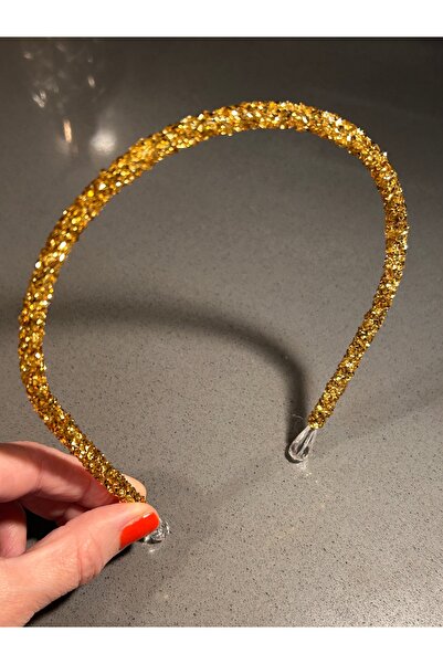 ByMerve Kadın Işıltılı Gold Kum Boncuk Abiye Günlük Saç Aksesuarı Taç