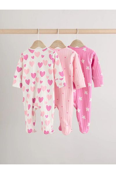 Next Baby 100% Organic Cotton Pink Heart Patterned 3-Piece Sleeping Bag Set Alye18351