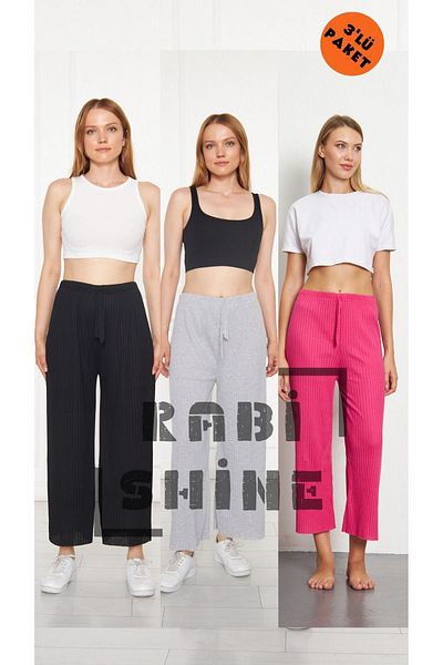 Rabi Shine Black Gray and Candy Pink 3-Piece Comfortable Corduroy Tracksuit Set - Casual Home Wear
