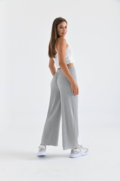 Eclipse Women's Ribbed Fabric Corded Trousers Gray