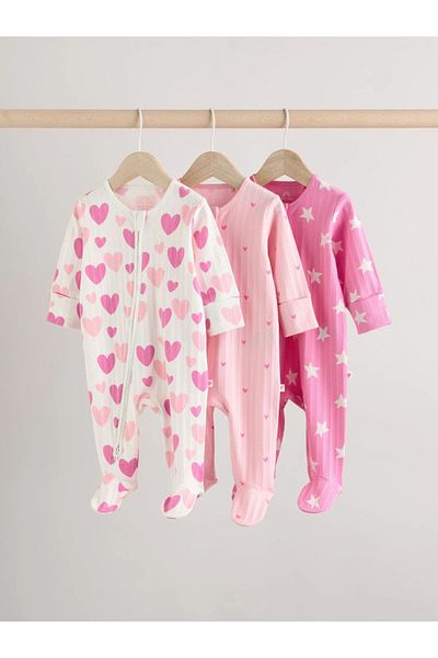 Next Baby 100% Organic Cotton Pink Heart Patterned 3-Piece Sleeping Bag Set Alye18351