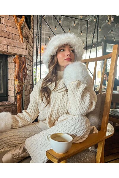 Narstorm طقم بنطال نسائي محبوك باللون الكريمي