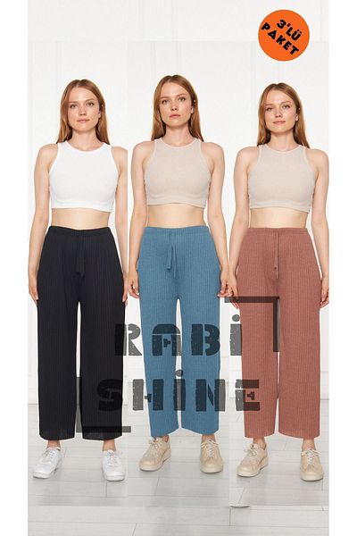 Rabi Shine Άνετη αθλητική φόρμα Black Petrol Soil Corded - 3 τμχ Casual Home Wear Bottoms