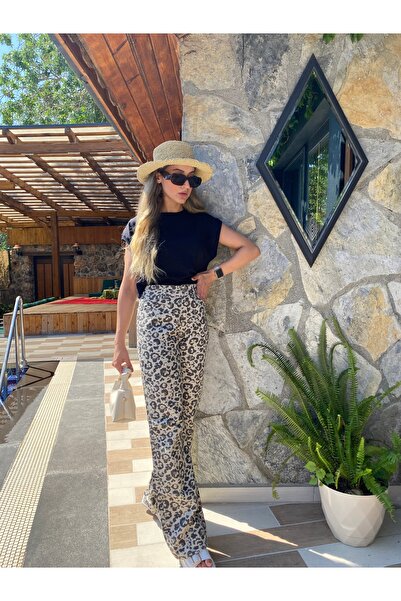 Butik Wide leg Leopar pantolon
