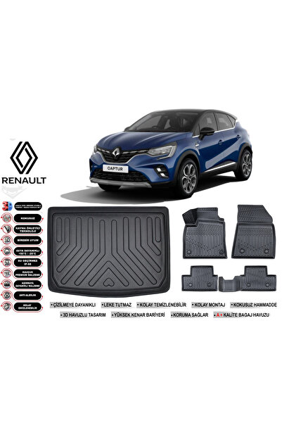 ko kaliteoto Renault Captur 2025 Model Alt Bagaj Havuzu+4.5D Havuzlu Paspas Seti
