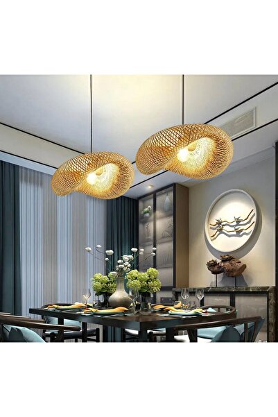 burenze Modern Nordic Tasarım Bamboo Avize Hasır Avize 1.sınıf Kalite 400mm Çap Ferahlık Katar