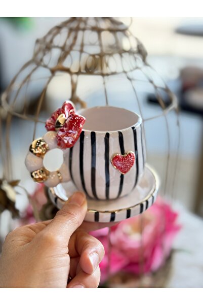 Pernotte El Yapımı Sevgililer Günü Kalp Seramik Türk kahvedi Fincan