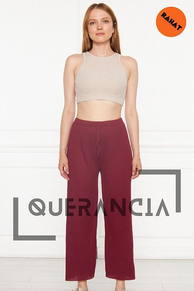 querancia Pantaloni de damă bordeaux confortabili cu nervuri