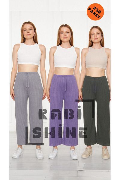Rabi Shine Pantaloni de trening confortabili, afumati, violet, antracit, 3 piese - Pantaloni casual pentru acasă