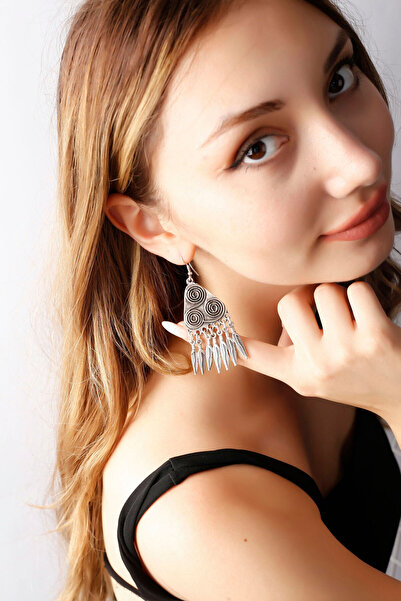 MATYA JEWELERY Matya Antik Gümüş Kaplama Geometrik Sallantılı Küpe