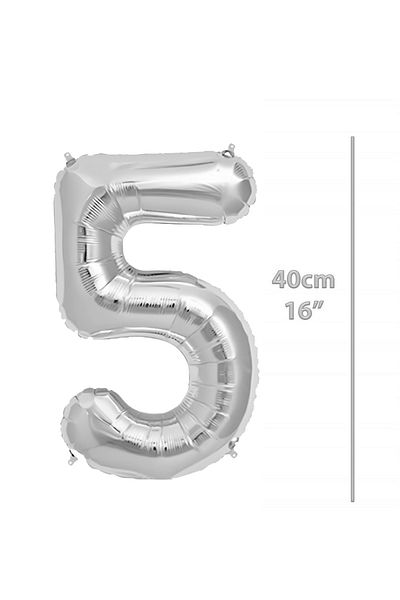 ikm balon Foil Balloon 5 Figures Helium Balloon 40 cm Silver Color - 5 Years Old Balloon - 5 Figures Balloon